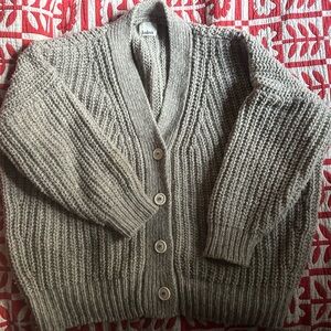 Babaa Textured Gray Knit Cardigan